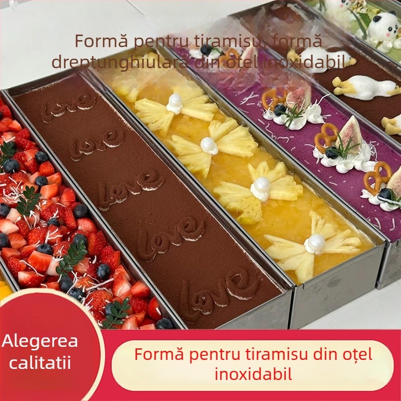 Formă dreptunghiulară din oțel inoxidabil cu capac, pentru tiramisu mousse cheesecake
