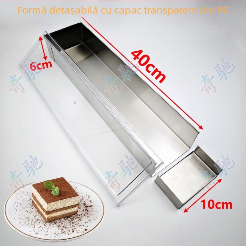 Formă dreptunghiulară din oțel inoxidabil cu capac, pentru tiramisu mousse cheesecake