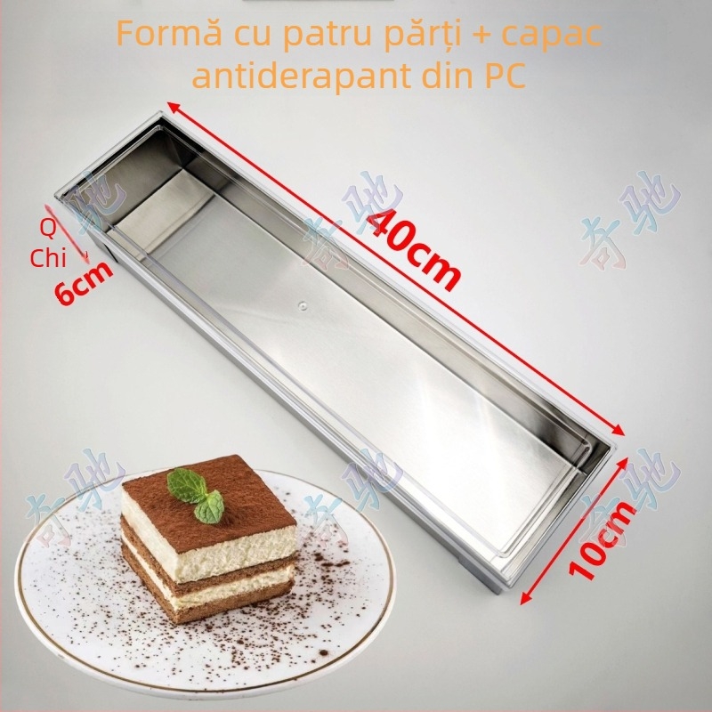 Formă dreptunghiulară din oțel inoxidabil cu capac, pentru tiramisu mousse cheesecake