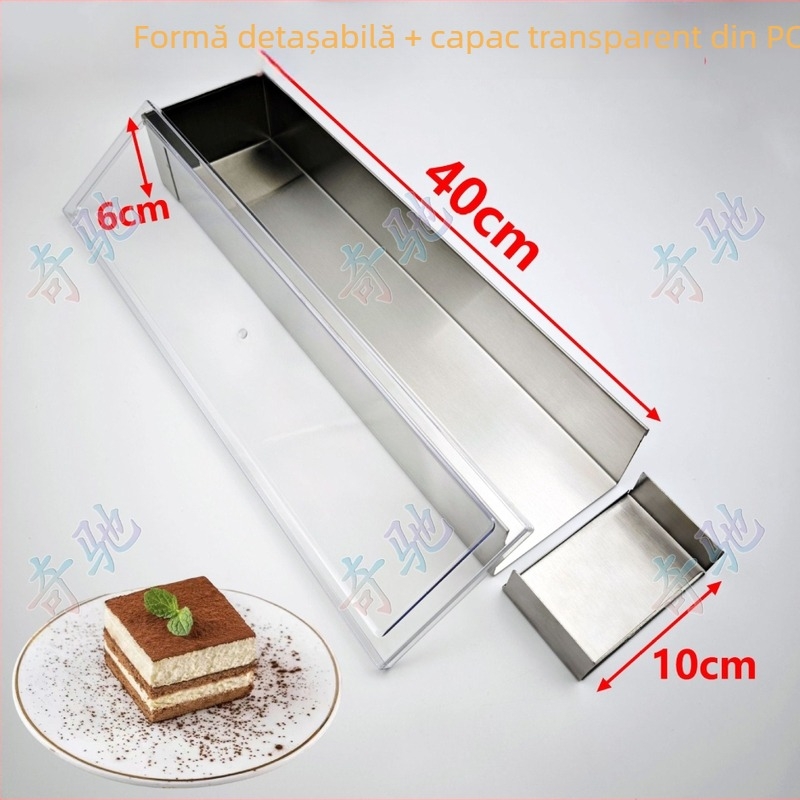 Formă dreptunghiulară din oțel inoxidabil cu capac, pentru tiramisu mousse cheesecake