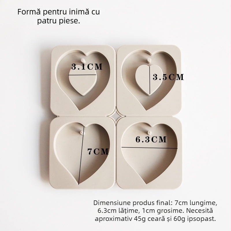 Formă din silicon pentru ceară aromatizată — formă neregulată, set cu șase verigi rotunde și inimă, matriță pentru etichete din ipsos