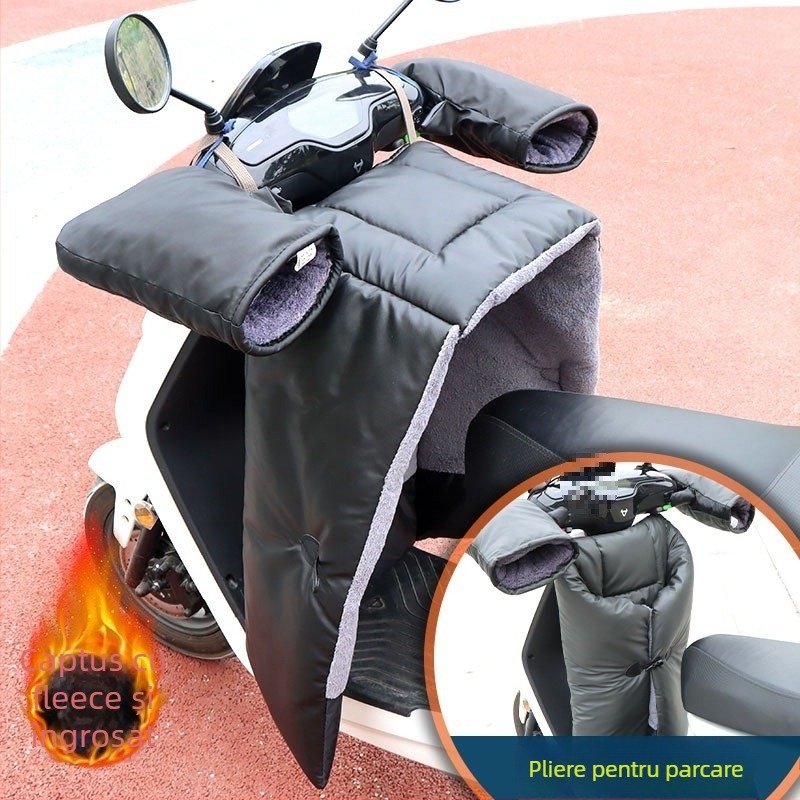 Acoperire antifrent pentru scuter electric, cu căptușeală din fleece pentru iarnă, material PU gros, protecții pentru picioare din piele