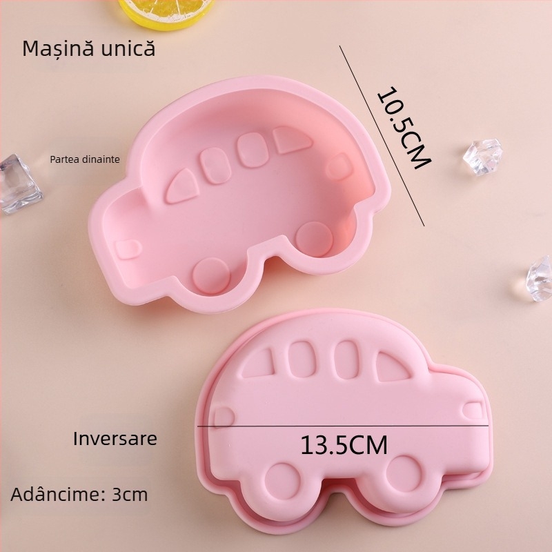 Formă din silicon alimentar, design Cartoon DIY: rac și gogoșă, formă pentru cuburi mari de gheață în formă de mașină, poate fi gătită la abur