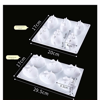 Formă din silicon cu 6 cavități în formă de iepuraș pentru budincă și jeleu – silicon alimentar, pentru coacere