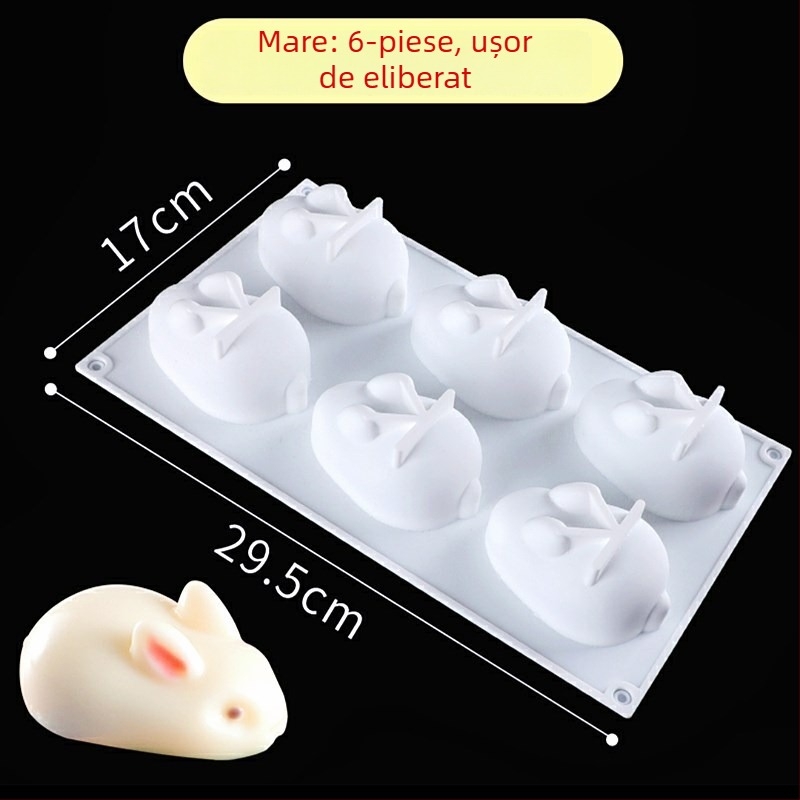 Formă din silicon cu 6 cavități în formă de iepuraș pentru budincă și jeleu – silicon alimentar, pentru coacere