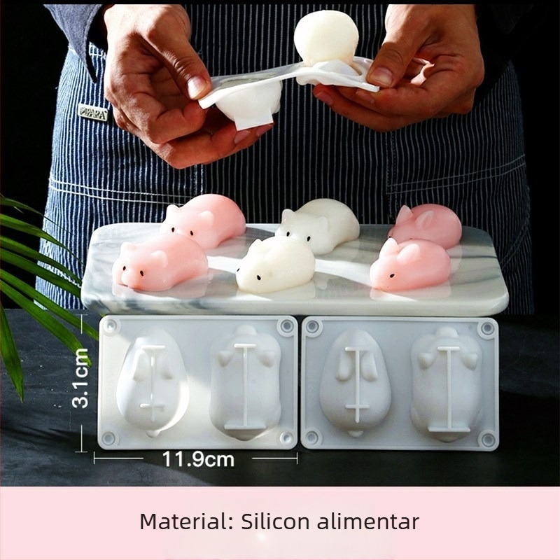 Formă din silicon cu 6 cavități în formă de iepuraș pentru budincă și jeleu – silicon alimentar, pentru coacere