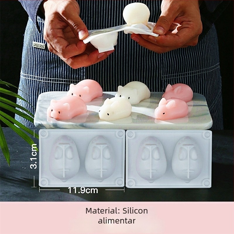 Formă din silicon cu 6 cavități în formă de iepuraș pentru budincă și jeleu – silicon alimentar, pentru coacere