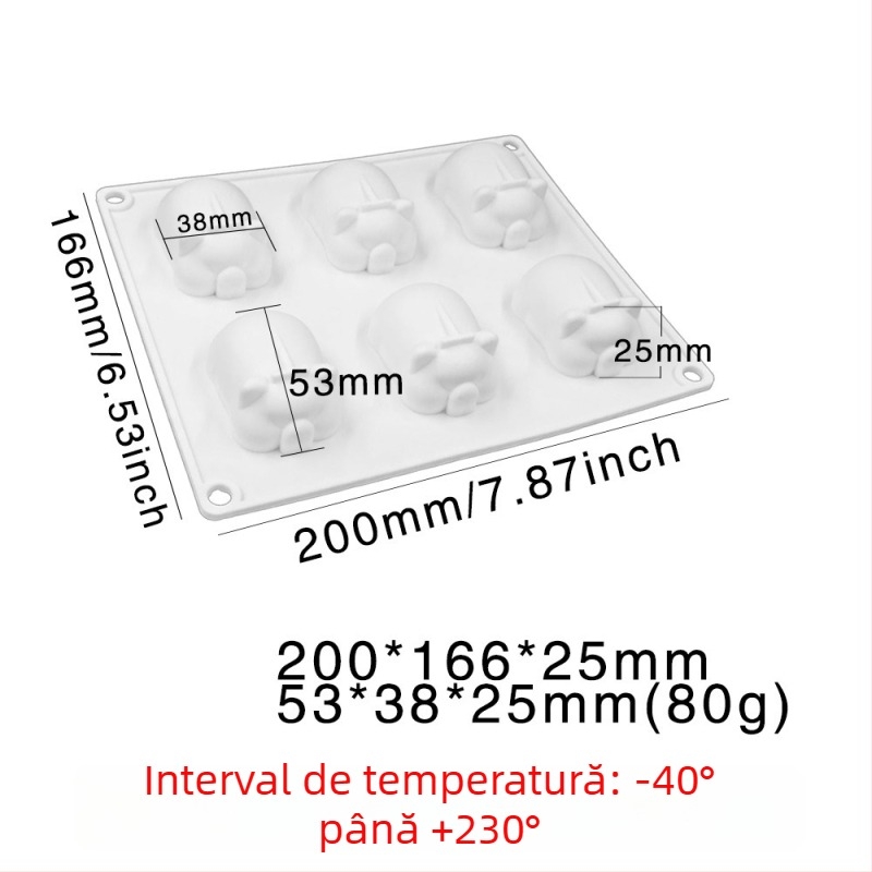 Formă din silicon cu 6 cavități în formă de iepuraș pentru budincă și jeleu – silicon alimentar, pentru coacere