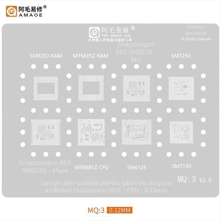 MQ3 Plasă de oțel placată cu staniu - Compatibilă cu Snapdragon 865, SM8250, SM7150, SM6150, MT6885Z