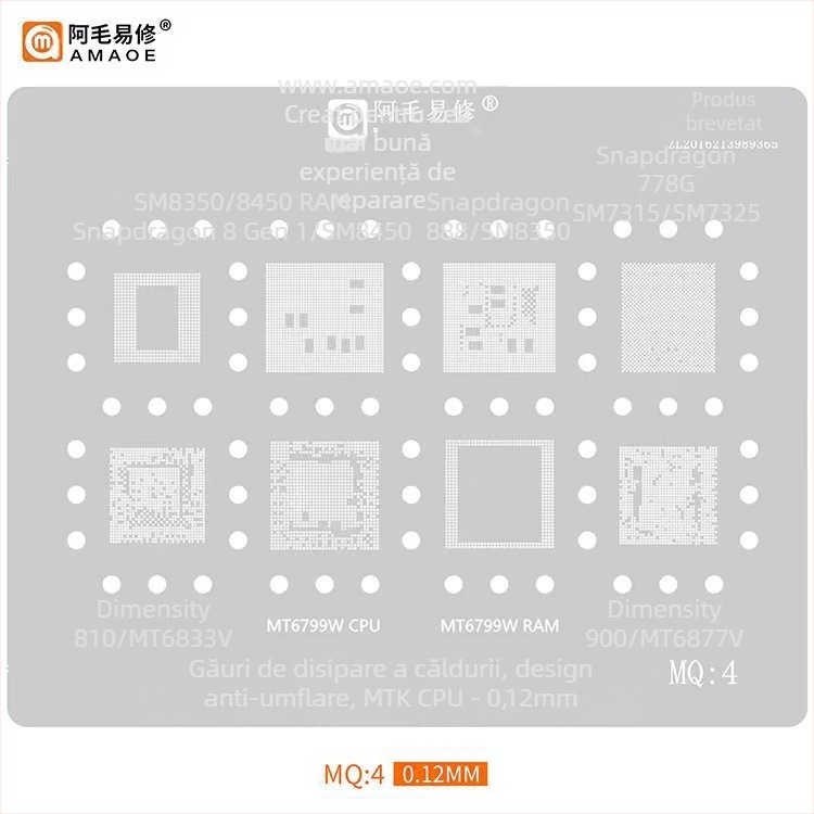 MQ3 Plasă de oțel placată cu staniu - Compatibilă cu Snapdragon 865, SM8250, SM7150, SM6150, MT6885Z