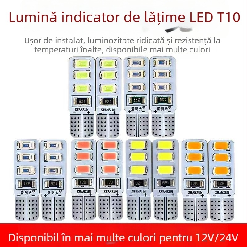 LED T10 Insert Bubble Lampa indicator lată pentru camioane, 12-24V, 3W, 0.2A, iluminare interioară la drum și iluminare a plăcii de înmatriculare