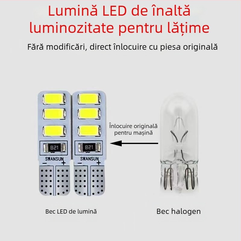 LED T10 Insert Bubble Lampa indicator lată pentru camioane, 12-24V, 3W, 0.2A, iluminare interioară la drum și iluminare a plăcii de înmatriculare