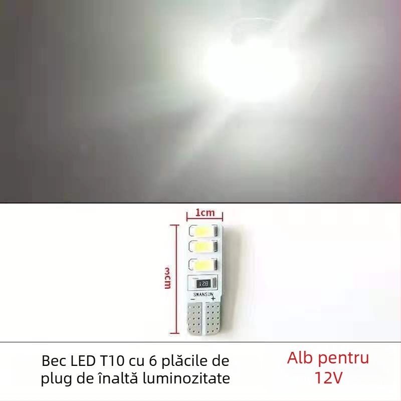 LED T10 Insert Bubble Lampa indicator lată pentru camioane, 12-24V, 3W, 0.2A, iluminare interioară la drum și iluminare a plăcii de înmatriculare