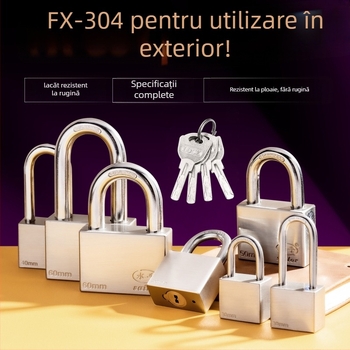 Lacăt Tip C – oțel inoxidabil + aliaj, cilindru din cupru, carcasă din aliaj inoxidabil, tijă de blocare din oțel inoxidabil 304, lacăt rezistent la apă pentru cutia de contor de apă