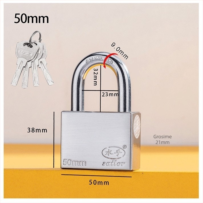 Lacăt Tip C – oțel inoxidabil + aliaj, cilindru din cupru, carcasă din aliaj inoxidabil, tijă de blocare din oțel inoxidabil 304, lacăt rezistent la apă pentru cutia de contor de apă