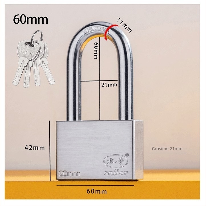Lacăt Tip C – oțel inoxidabil + aliaj, cilindru din cupru, carcasă din aliaj inoxidabil, tijă de blocare din oțel inoxidabil 304, lacăt rezistent la apă pentru cutia de contor de apă