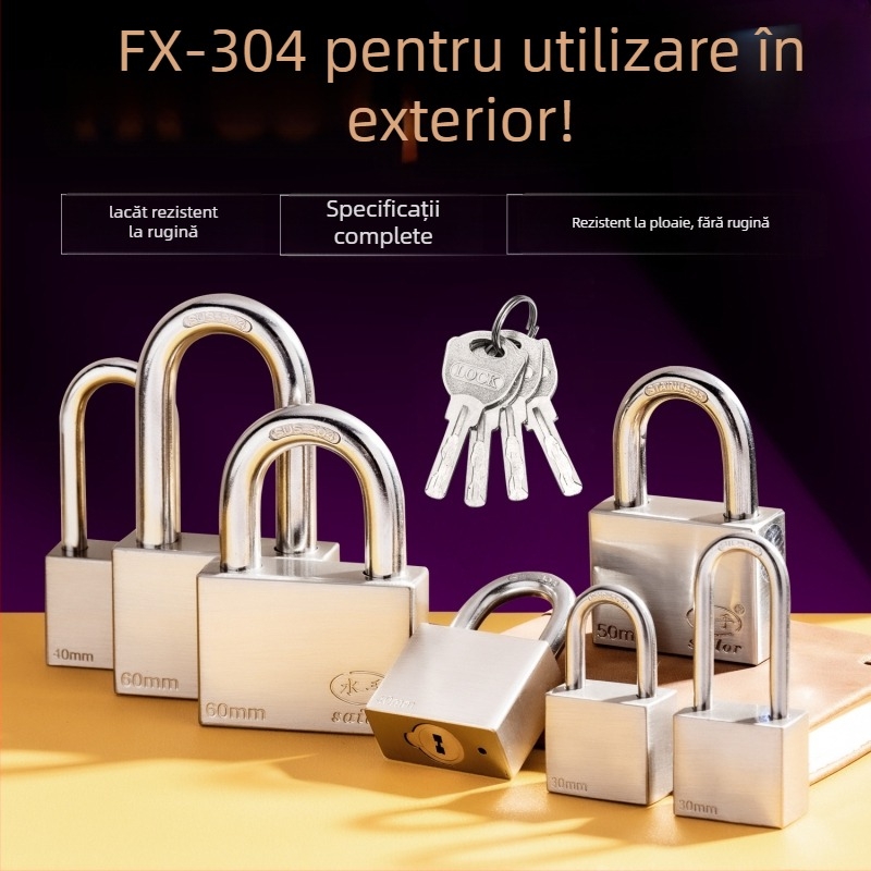 Lacăt Tip C – oțel inoxidabil + aliaj, cilindru din cupru, carcasă din aliaj inoxidabil, tijă de blocare din oțel inoxidabil 304, lacăt rezistent la apă pentru cutia de contor de apă