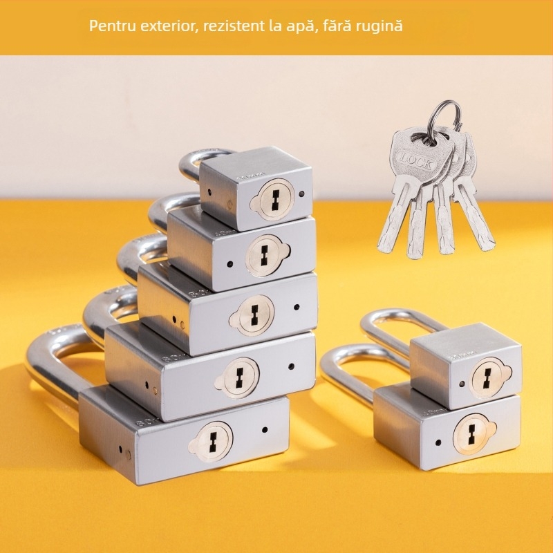 Lacăt Tip C – oțel inoxidabil + aliaj, cilindru din cupru, carcasă din aliaj inoxidabil, tijă de blocare din oțel inoxidabil 304, lacăt rezistent la apă pentru cutia de contor de apă