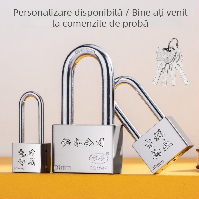 Lacăt Tip C – oțel inoxidabil + aliaj, cilindru din cupru, carcasă din aliaj inoxidabil, tijă de blocare din oțel inoxidabil 304, lacăt rezistent la apă pentru cutia de contor de apă