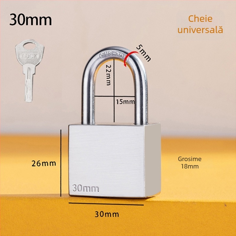 Lacăt Tip C – oțel inoxidabil + aliaj, cilindru din cupru, carcasă din aliaj inoxidabil, tijă de blocare din oțel inoxidabil 304, lacăt rezistent la apă pentru cutia de contor de apă