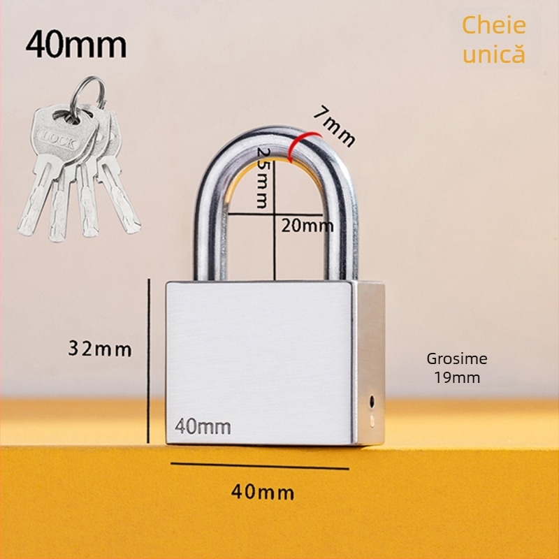 Lacăt Tip C – oțel inoxidabil + aliaj, cilindru din cupru, carcasă din aliaj inoxidabil, tijă de blocare din oțel inoxidabil 304, lacăt rezistent la apă pentru cutia de contor de apă