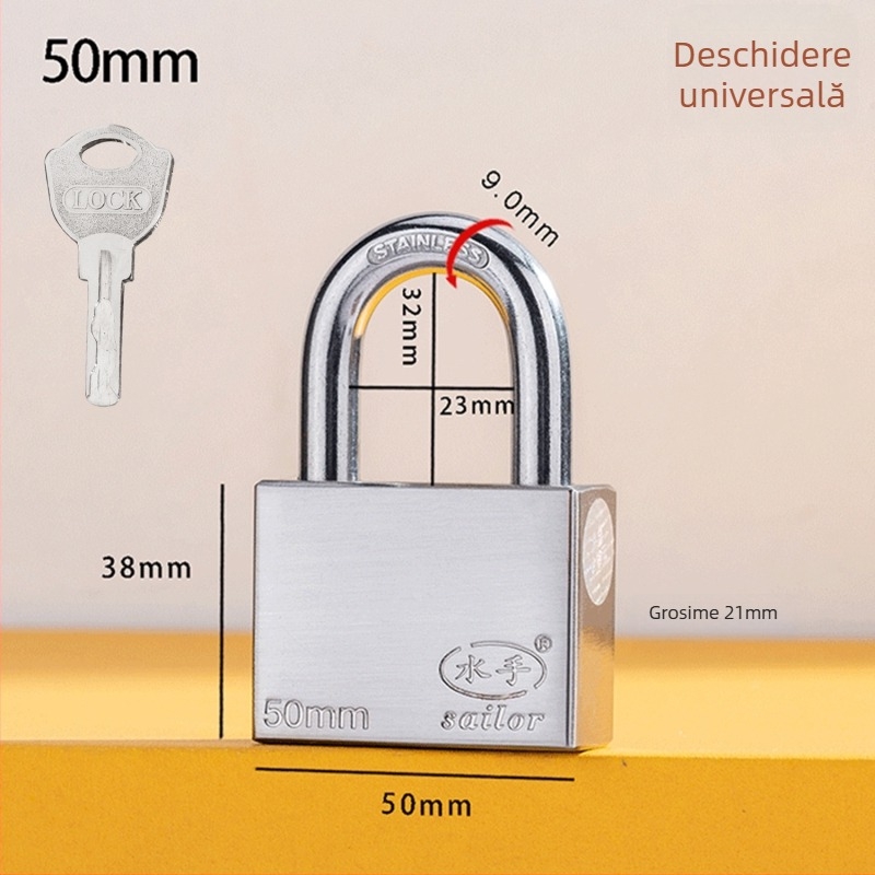 Lacăt Tip C – oțel inoxidabil + aliaj, cilindru din cupru, carcasă din aliaj inoxidabil, tijă de blocare din oțel inoxidabil 304, lacăt rezistent la apă pentru cutia de contor de apă