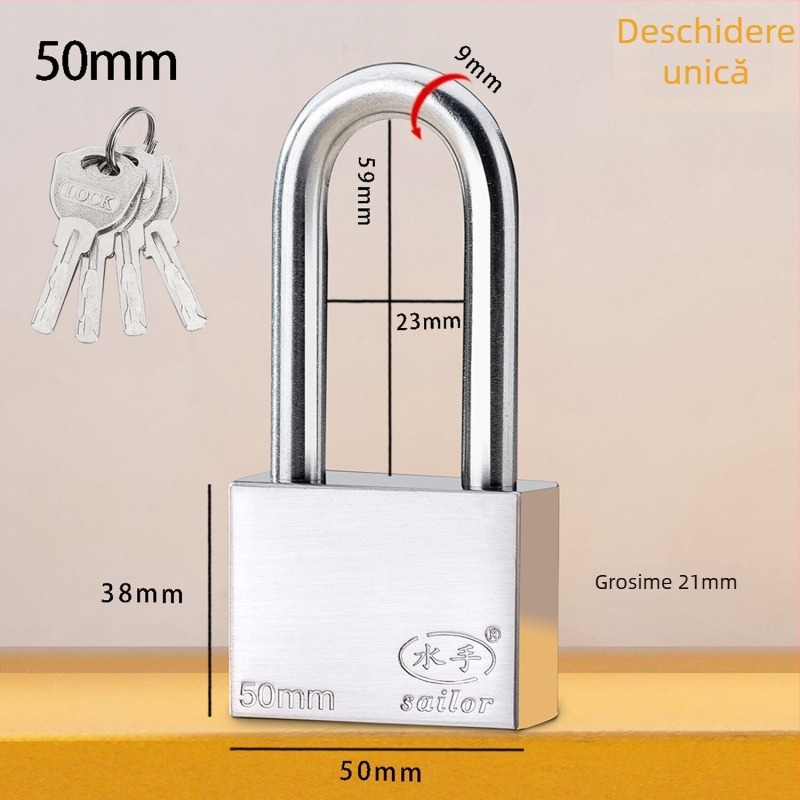 Lacăt Tip C – oțel inoxidabil + aliaj, cilindru din cupru, carcasă din aliaj inoxidabil, tijă de blocare din oțel inoxidabil 304, lacăt rezistent la apă pentru cutia de contor de apă