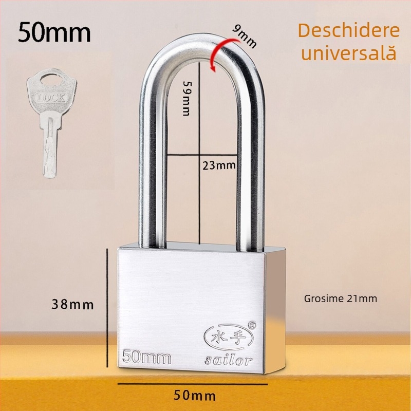 Lacăt Tip C – oțel inoxidabil + aliaj, cilindru din cupru, carcasă din aliaj inoxidabil, tijă de blocare din oțel inoxidabil 304, lacăt rezistent la apă pentru cutia de contor de apă
