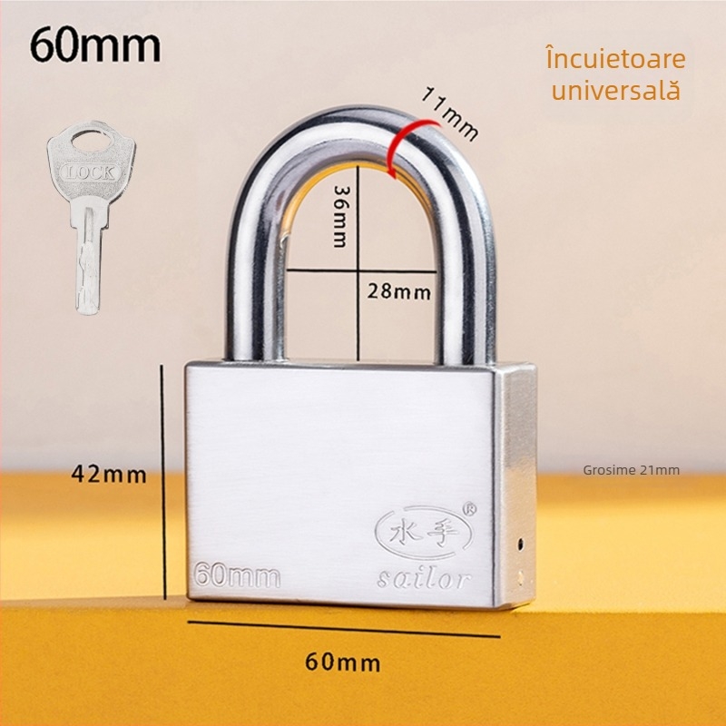 Lacăt Tip C – oțel inoxidabil + aliaj, cilindru din cupru, carcasă din aliaj inoxidabil, tijă de blocare din oțel inoxidabil 304, lacăt rezistent la apă pentru cutia de contor de apă
