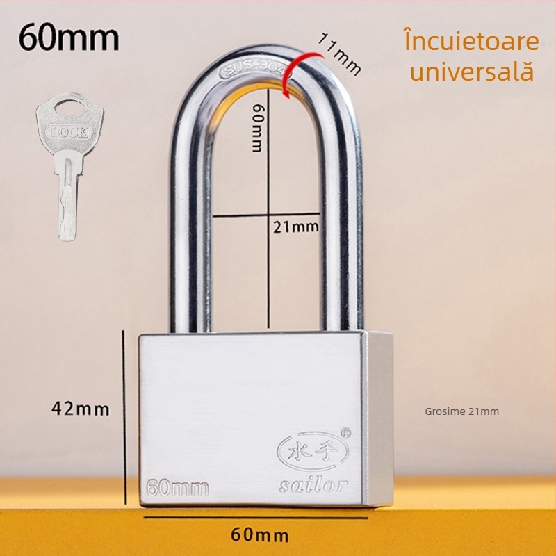 Lacăt Tip C – oțel inoxidabil + aliaj, cilindru din cupru, carcasă din aliaj inoxidabil, tijă de blocare din oțel inoxidabil 304, lacăt rezistent la apă pentru cutia de contor de apă