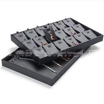 Suport pentru bijuterii din piele și placă de lemn, formă pătrată, într-o singură piesă, cu tehnică de îmbinare splicing, un singur strat