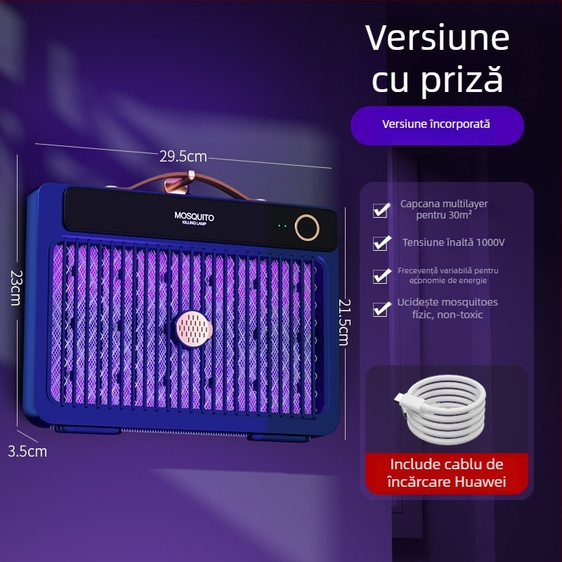 Lampa anti țânțari cu șoc electric, LED, baterie încorporată 1001–1600 mAh, potrivită pentru 41–60 m², autonomie 6–8 h