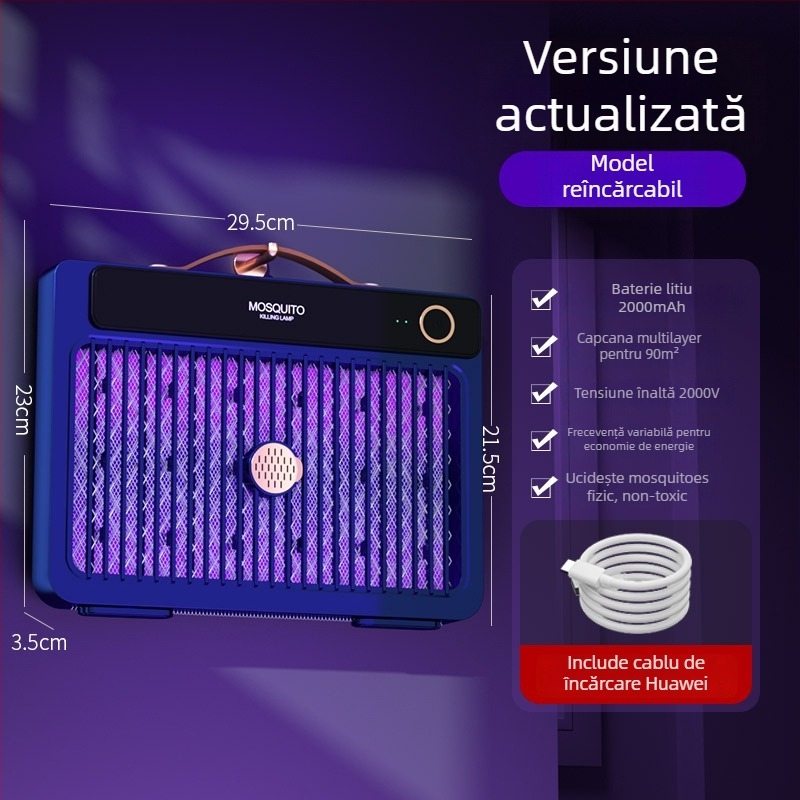Lampa anti țânțari cu șoc electric, LED, baterie încorporată 1001–1600 mAh, potrivită pentru 41–60 m², autonomie 6–8 h