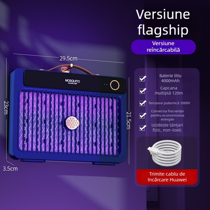 Lampa anti țânțari cu șoc electric, LED, baterie încorporată 1001–1600 mAh, potrivită pentru 41–60 m², autonomie 6–8 h