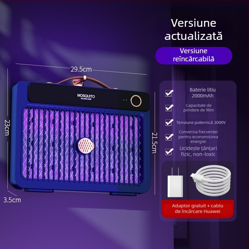Lampa anti țânțari cu șoc electric, LED, baterie încorporată 1001–1600 mAh, potrivită pentru 41–60 m², autonomie 6–8 h