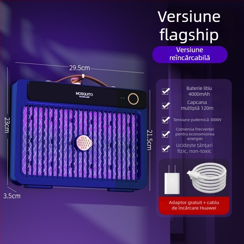 Lampa anti țânțari cu șoc electric, LED, baterie încorporată 1001–1600 mAh, potrivită pentru 41–60 m², autonomie 6–8 h