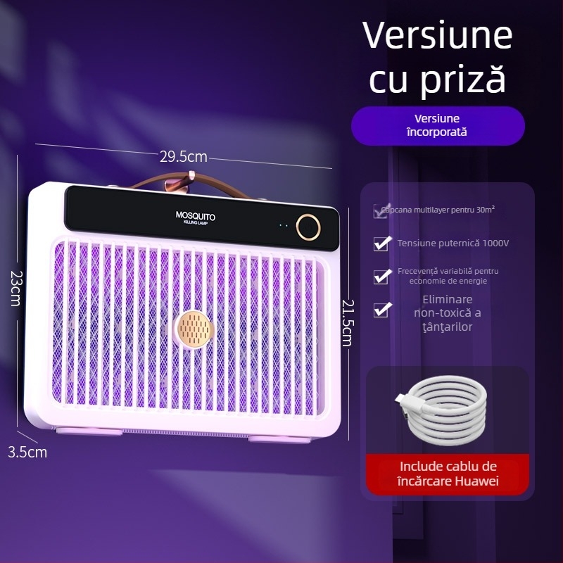 Lampa anti țânțari cu șoc electric, LED, baterie încorporată 1001–1600 mAh, potrivită pentru 41–60 m², autonomie 6–8 h