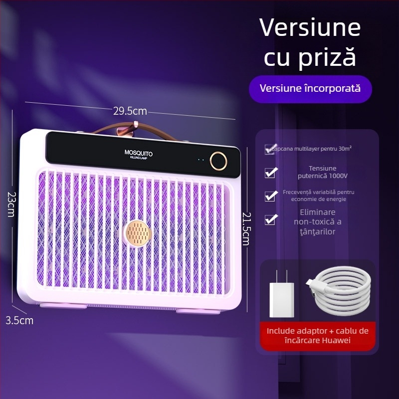 Lampa anti țânțari cu șoc electric, LED, baterie încorporată 1001–1600 mAh, potrivită pentru 41–60 m², autonomie 6–8 h