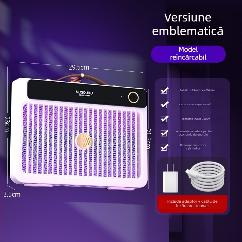 Lampa anti țânțari cu șoc electric, LED, baterie încorporată 1001–1600 mAh, potrivită pentru 41–60 m², autonomie 6–8 h