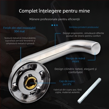 Mâner pentru ușă de incendiu din oțel inoxidabil 304, țeavă rotundă, finisaj periat, pentru uși din lemn sau metal