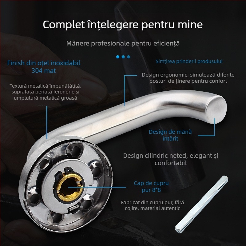 Mâner pentru ușă de incendiu din oțel inoxidabil 304, țeavă rotundă, finisaj periat, pentru uși din lemn sau metal