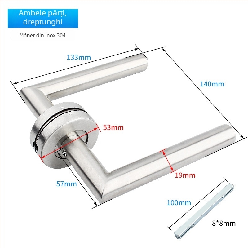 Mâner pentru ușă de incendiu din oțel inoxidabil 304, țeavă rotundă, finisaj periat, pentru uși din lemn sau metal
