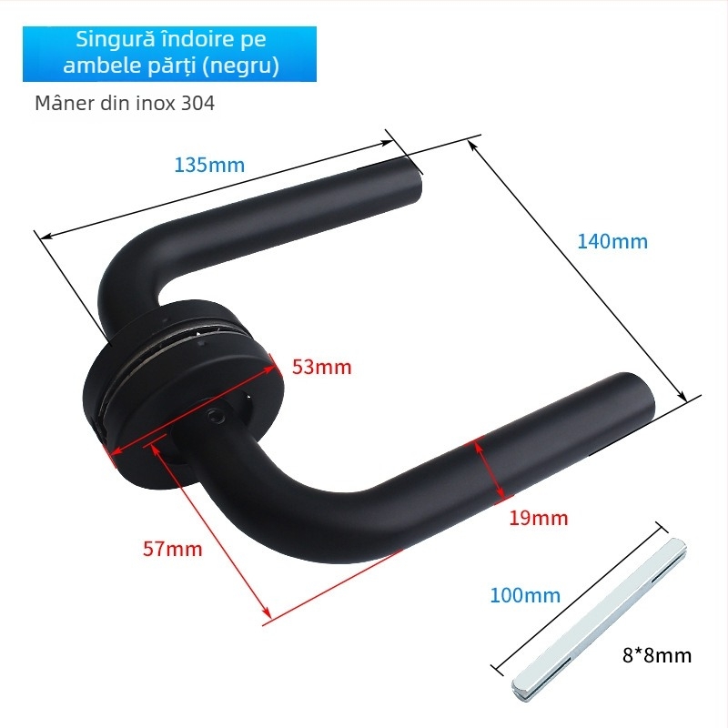 Mâner pentru ușă de incendiu din oțel inoxidabil 304, țeavă rotundă, finisaj periat, pentru uși din lemn sau metal