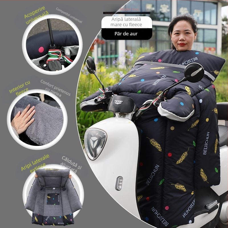 Acoperire de parbriz pentru vehicul electric – groasă, plușată, protecție împotriva frigului și a razelor de soare, protecție pentru gât