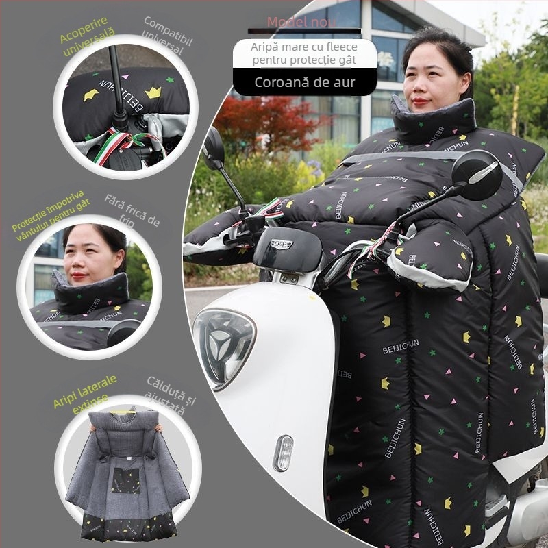 Acoperire de parbriz pentru vehicul electric – groasă, plușată, protecție împotriva frigului și a razelor de soare, protecție pentru gât