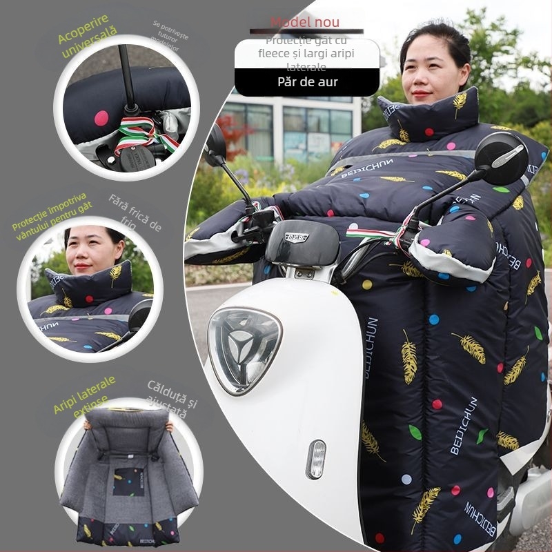 Acoperire de parbriz pentru vehicul electric – groasă, plușată, protecție împotriva frigului și a razelor de soare, protecție pentru gât