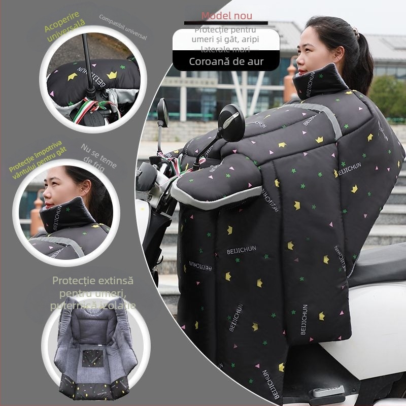 Acoperire de parbriz pentru vehicul electric – groasă, plușată, protecție împotriva frigului și a razelor de soare, protecție pentru gât