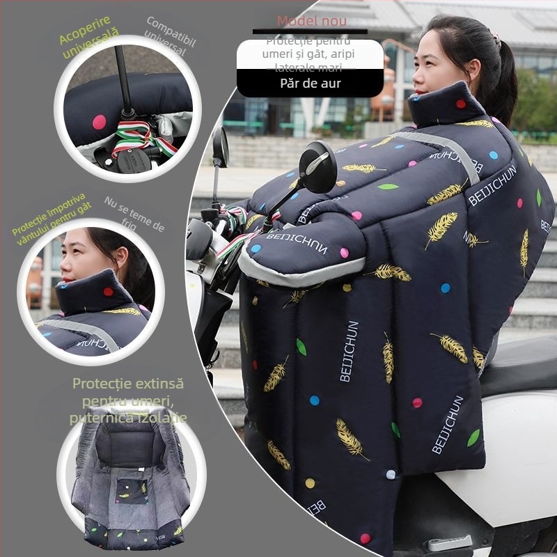 Acoperire de parbriz pentru vehicul electric – groasă, plușată, protecție împotriva frigului și a razelor de soare, protecție pentru gât