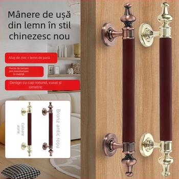Mâner de ușă pentru uși glisante – mâner mare, aliaj de zinc + lemn de pară, modelul 001, finisaj lustruit, stil modern minimalist