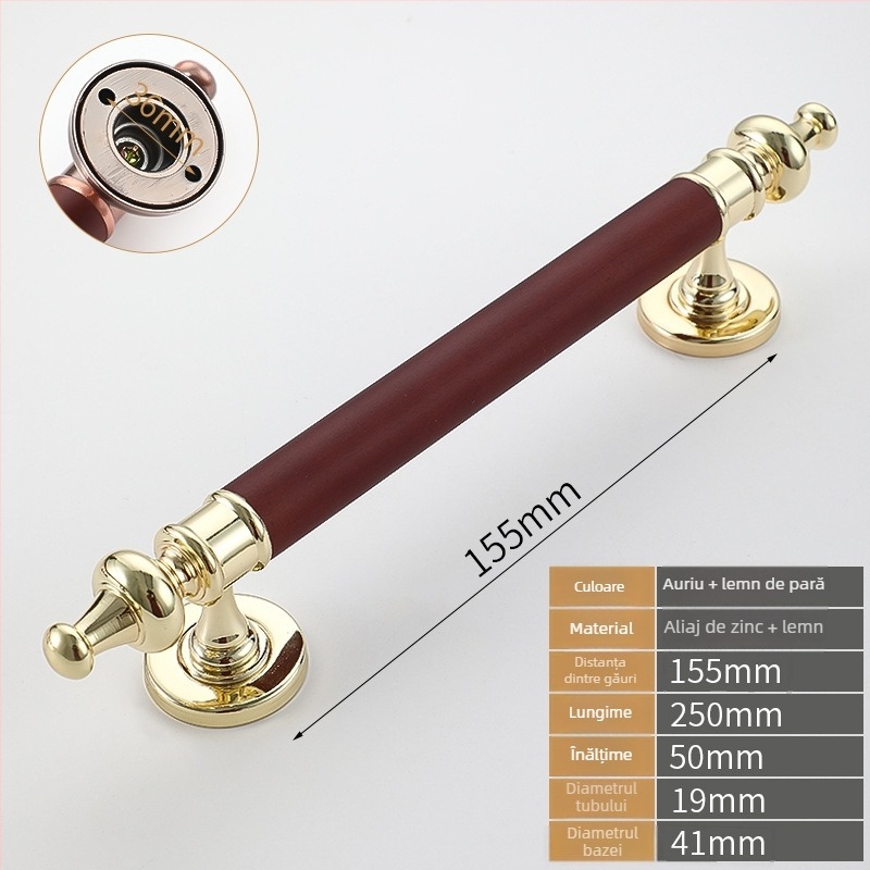 Mâner de ușă pentru uși glisante – mâner mare, aliaj de zinc + lemn de pară, modelul 001, finisaj lustruit, stil modern minimalist